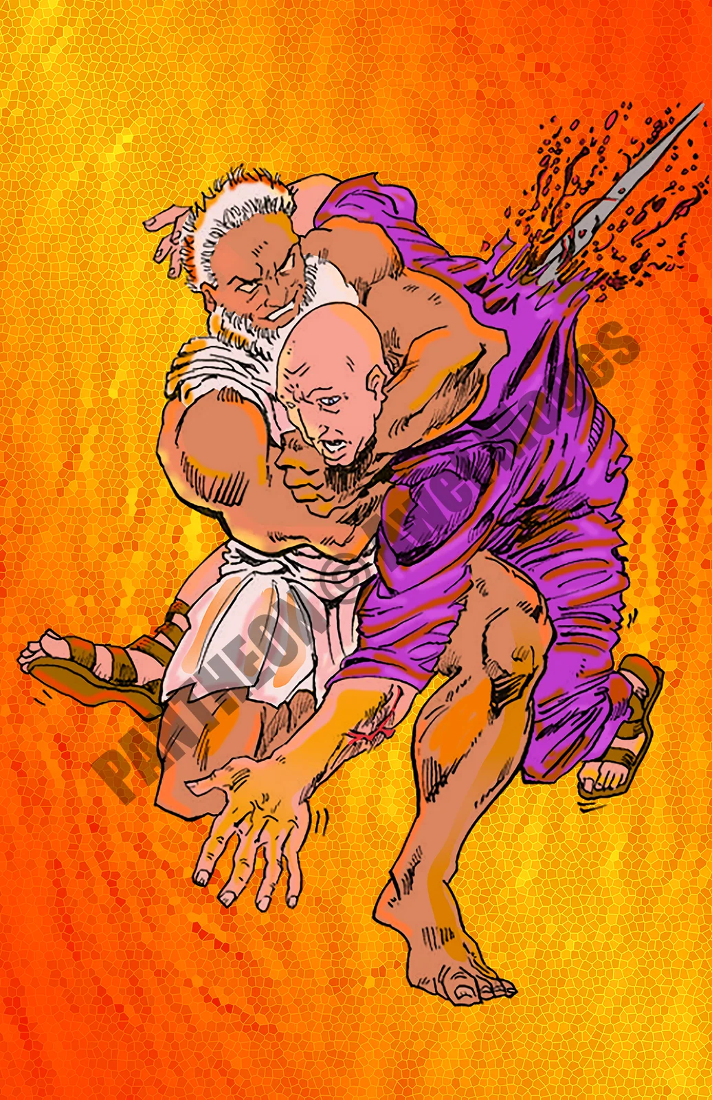Iz’rael attacking Cartaphilus in a Pantheon illustration