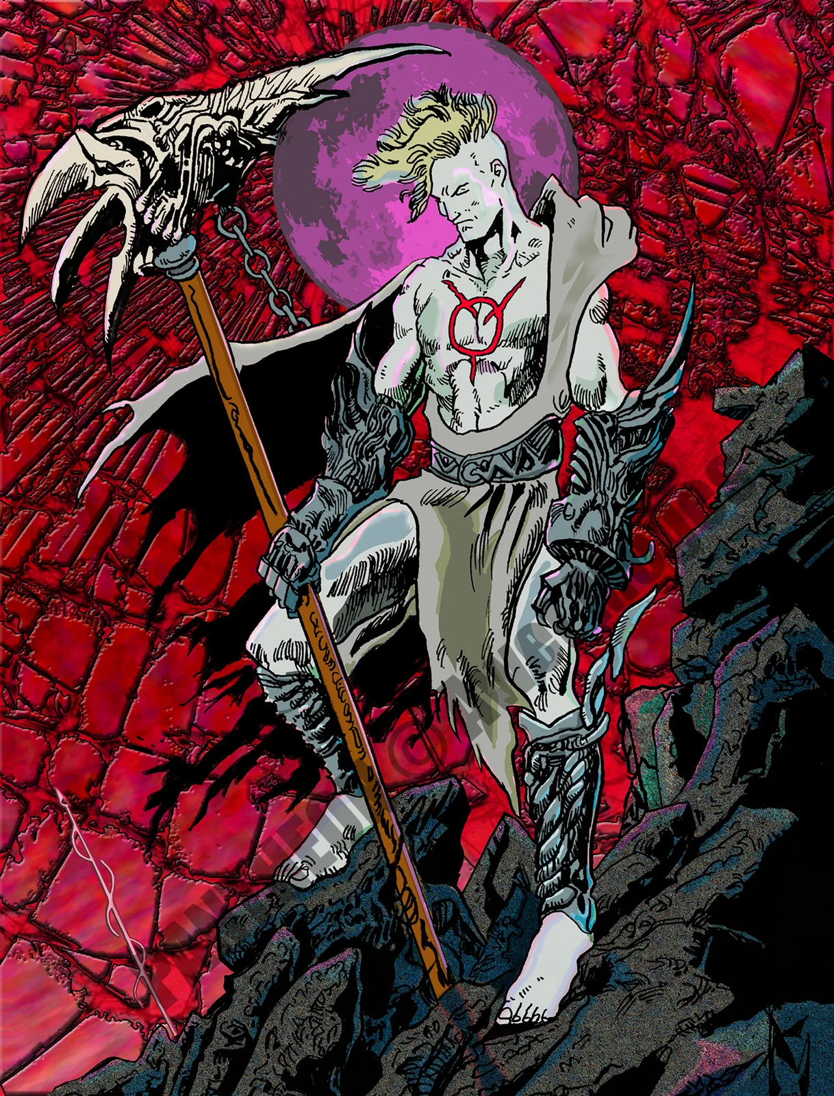 The God of Chaos standing in a red otherworldly landscape