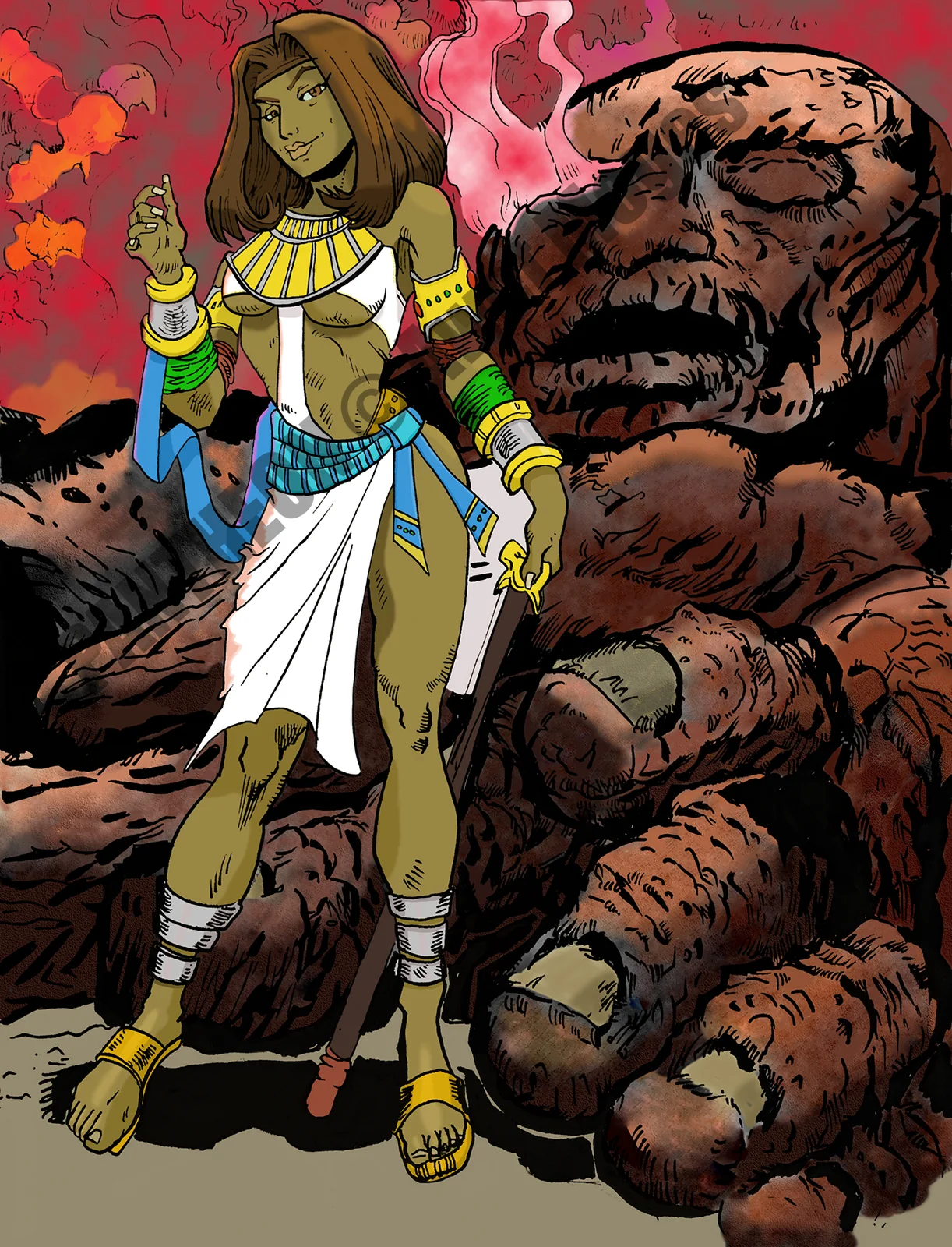 Isis standing victorious beside a fallen giant