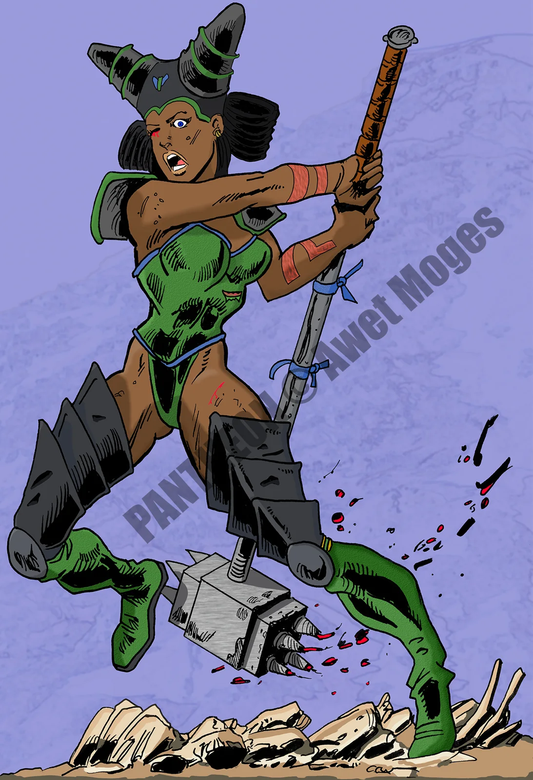 A Valkyrie wielding a sledgehammer in battle